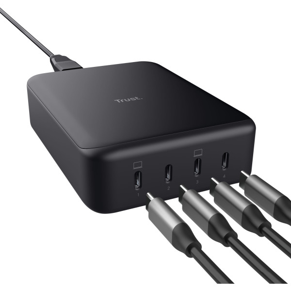Фото - Мережевий зарядний пристрій Trust Maxo 240Вт, GaN, 4xUSB-C,PD Black (25413)