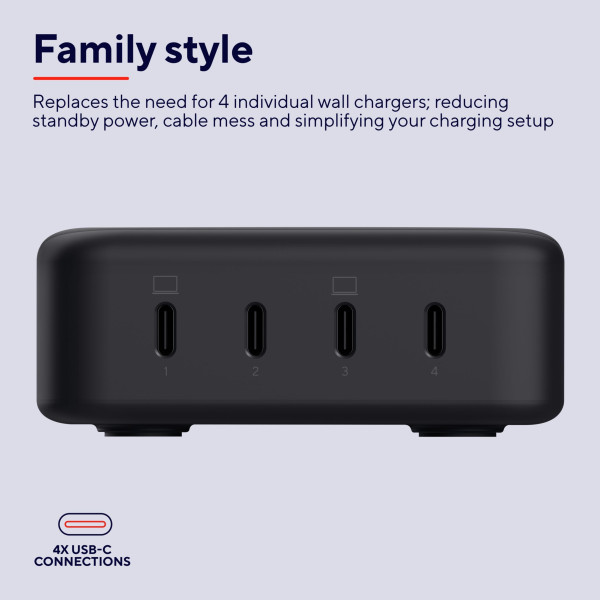 Фото - Мережевий зарядний пристрій Trust Maxo 240Вт, GaN, 4xUSB-C,PD Black (25413)