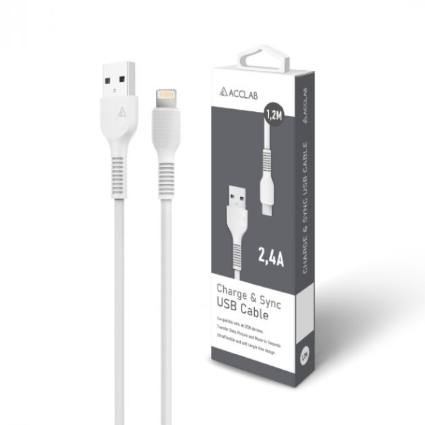 Фото - Кабель ACCLAB USB to Lightning 1,2m  White (AL-CBCOLOR-L1WT)