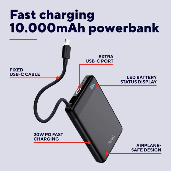 Фото - Батарея мобільна Trust Fiera 10000mAh 2хUSB-C, 20W, PD/QC 3.0 (25880)