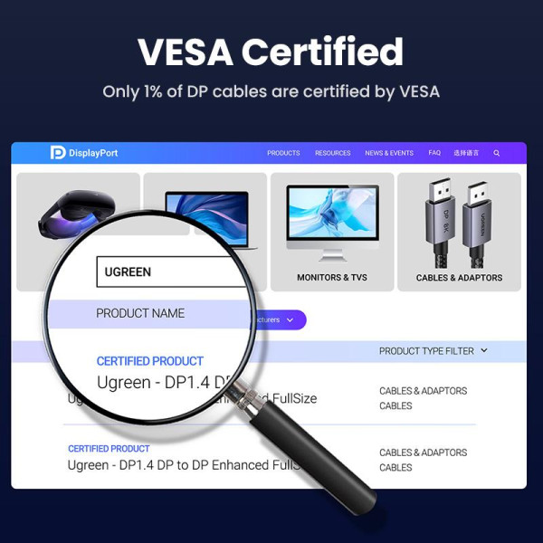 Фото - Кабель UGREEN DP120 DisplayPort to DisplayPort 1.4 8K@60Hz 2m Black (25905)
