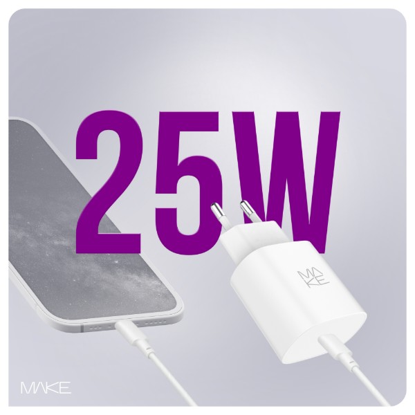 Фото - Мережевий зарядний пристрій MAKE 25W GaN PD White (MCW-2511WH)