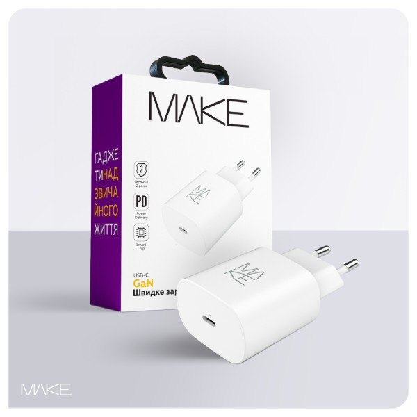 Фото - Мережевий зарядний пристрій MAKE 25W GaN PD White (MCW-2511WH)