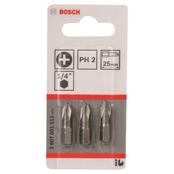 Фото - Біта для викрутки Bosch Extra-Hart PH2 25 мм 3 шт. (2.607.001.511)