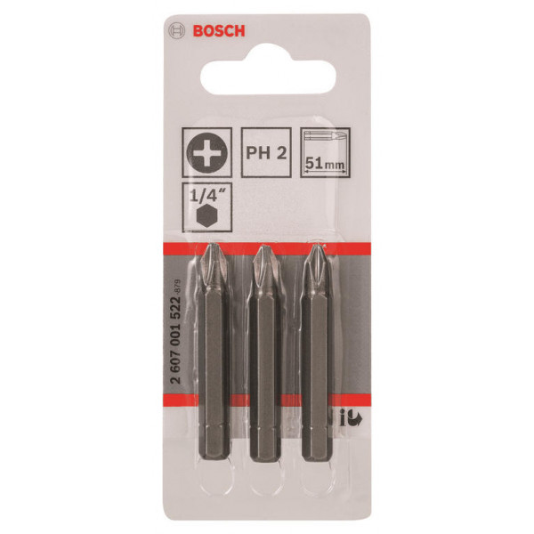 Фото - Біта для викрутки Bosch Extra-Hart PH2 51 мм 3 шт. (2.607.001.522)