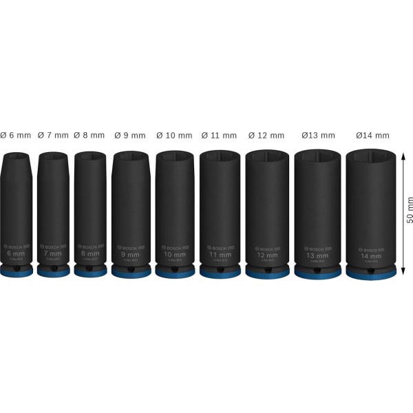 Фото - Набор торцевых головок Bosch Professional Deep 9 шт. 1/4" 50 мм (2.608.003.035)