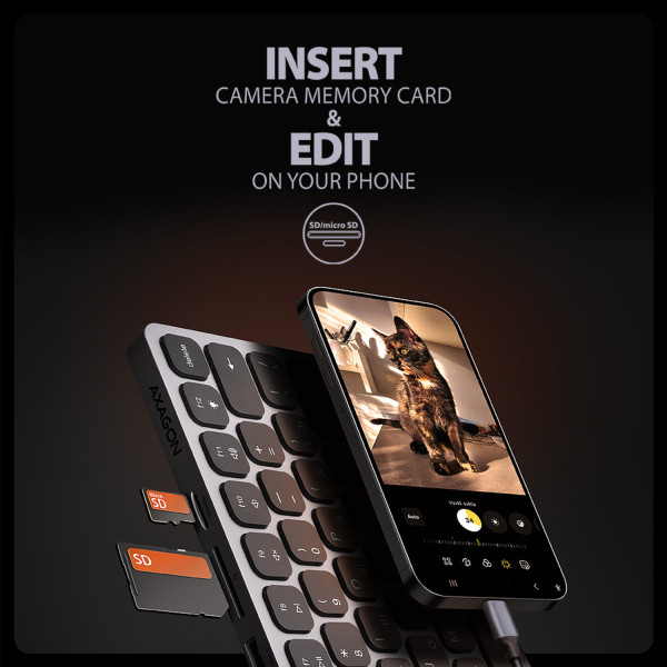 Фото - Клавіатура дротова AXAGON HMC-KB USB-C 5Gbps KEYBOARD 9in1 hub, EN/UA layout, Silver/Black (HMC-KB-CRL)