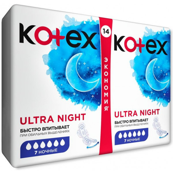 Фото - Прокладки гігієнічні Kotex Ultra Dry Night Duo 14 шт. (5029053545226)