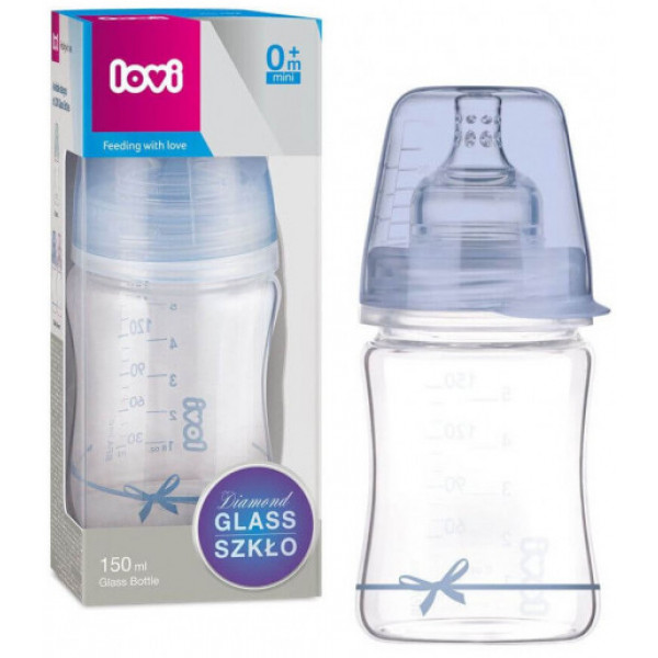 Фото - Пляшка для годування Lovi DIAMOND GLASS Baby Shower boy, 150 мл. (74/104boy)