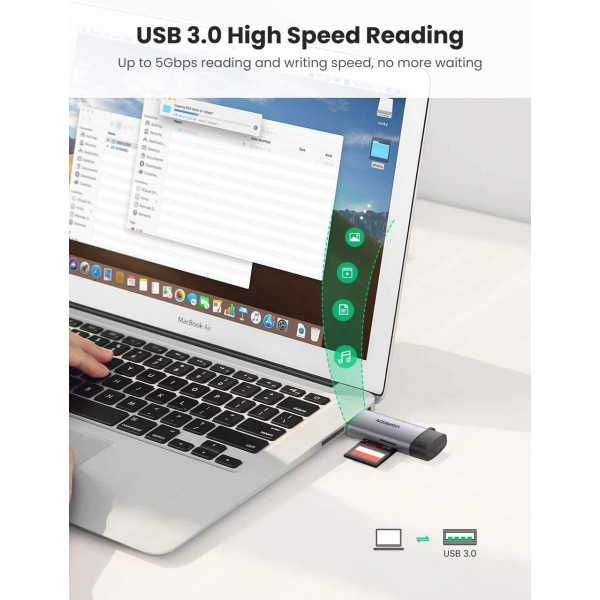 Фото - Кардрідер UGREEN CM185 USB-C + USB to TF/SD 3.0 Card Reader Gray (50706)