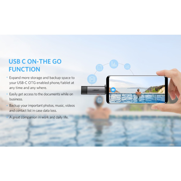 Фото - Кардрідер UGREEN CM185 USB-C + USB to TF/SD 3.0 Card Reader Gray (50706)