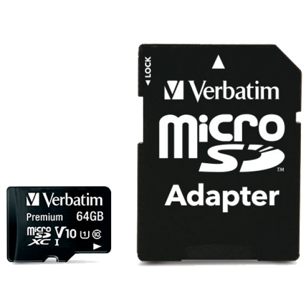 Фото - Карта пам'яті Verbatim microSDXC 64Gb Class 10 w/SD adapter (44084)