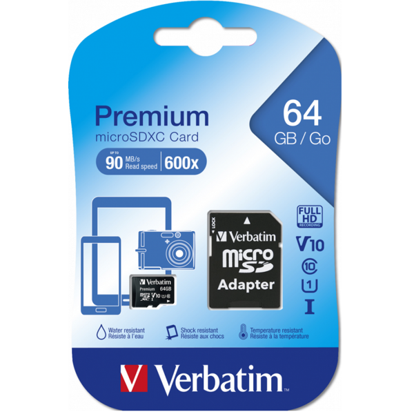 Фото - Карта пам'яті Verbatim microSDXC 64Gb Class 10 w/SD adapter (44084)
