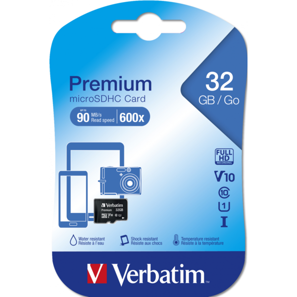 Фото - Карта пам'яті Verbatim microSDHC 32Gb Class 10 w/SD adapter (44083)