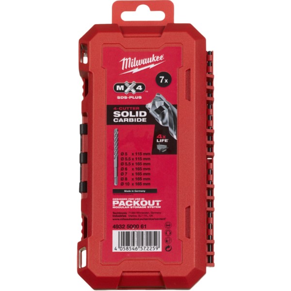 Фото - Набір бурів Milwaukee SDS-PLUS MX4 PACKOUT 7 шт. (4932500061)