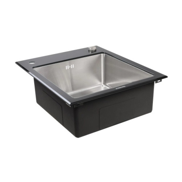 Фото - Мийка кухонна Platinum Handmade BLACK GLASS 600x510x200