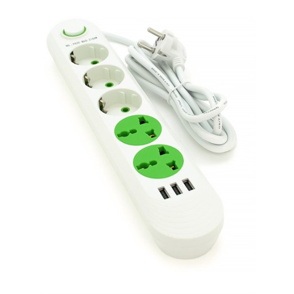 Фото - Мережевий фільтр Voltronic F02U 3 розетки EU + 2 розетки Universal + 3 USB 1.5 м White Фото - Мережевий фільтр Voltronic F02U 3 розетки EU + 2 розетки Universal + 3 USB 1.5 м White