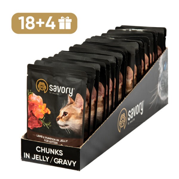 Фото - Набор влажного корма для кошек Savory Cat Pouch for Kitten with Lamb and Pumpkin in Jelly 85 г, 18+4 шт. (2700000029329)