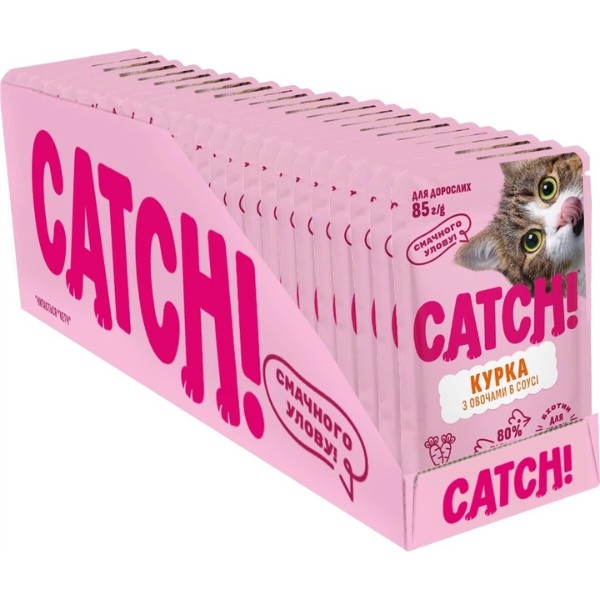 Фото - Набор влажного корма для кошек Catch! с курицей и овощами в соусе 24 шт х 85г (2700000066997)
