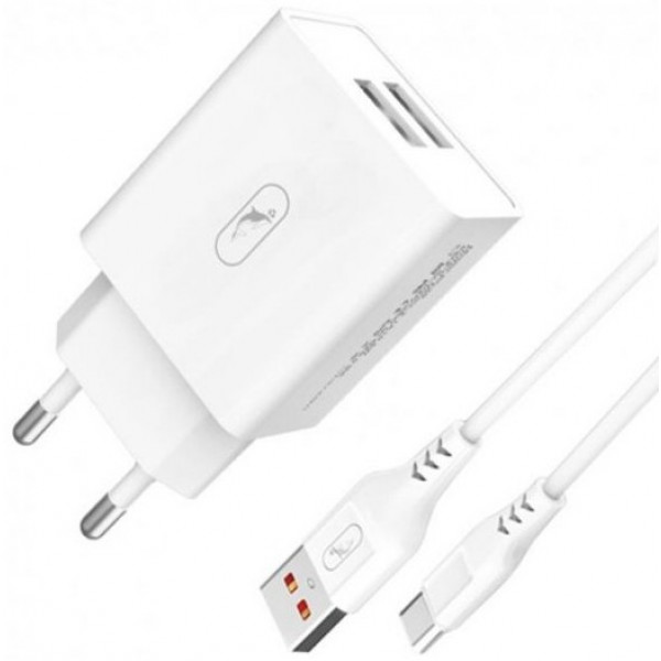 Фото - Сетевое зарядное устройство SkyDolphin SC30T (2USB, 2.1A) White (MZP-000113) + кабель Type-C