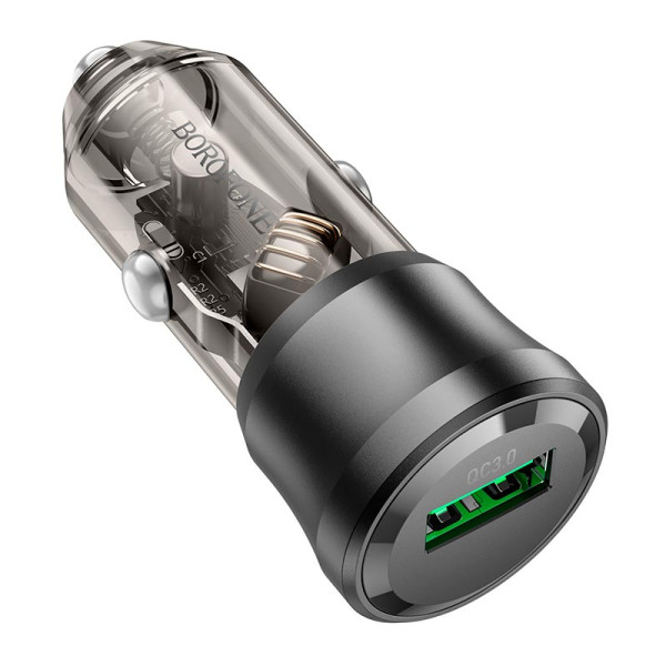 Фото - Автомобільний зарядний пристрій BOROFONE BZ23 Noble single-port QC3.0 car charger Transparent Black (6941991106903)