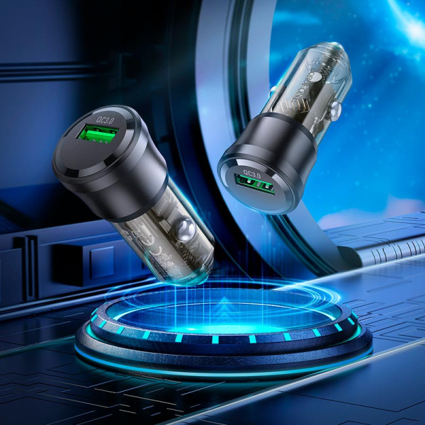 Фото - Автомобільний зарядний пристрій BOROFONE BZ23 Noble single-port QC3.0 car charger Transparent Black (6941991106903)