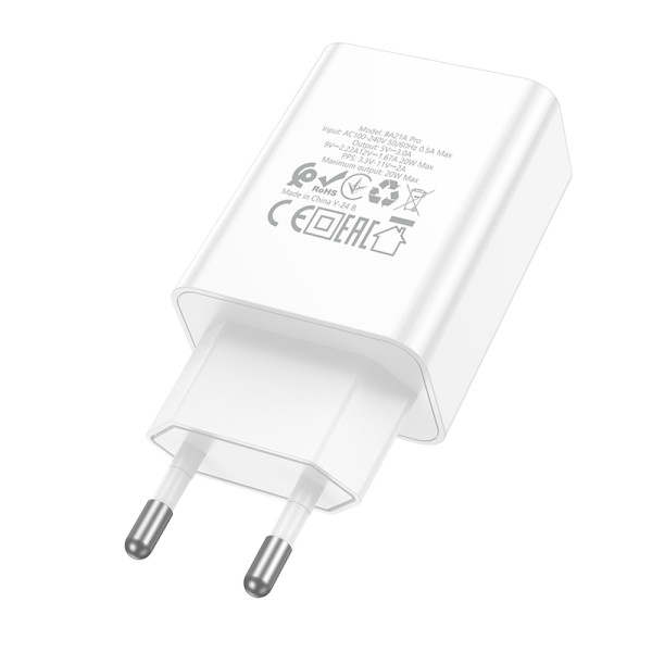 Фото - Мережевий зарядний пристрій BOROFONE BA21A Pro Long journey single port PD20W charger White (6941991111402)