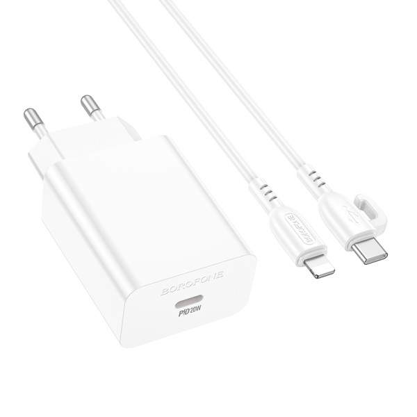 Фото - Мережевий зарядний пристрій BOROFONE BA21A Pro Long journey single port PD20W charger set(C to iP) White (6941991111419)