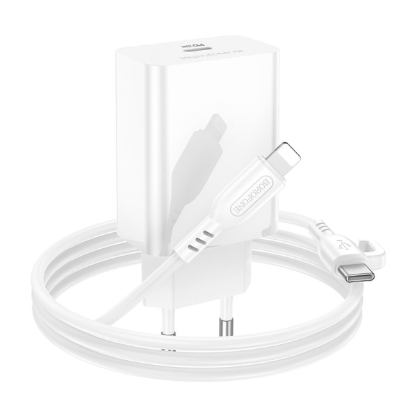 Фото - Мережевий зарядний пристрій BOROFONE BA21A Pro Long journey single port PD20W charger set(C to iP) White (6941991111419)