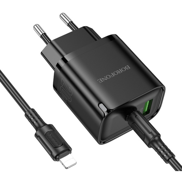 Фото - Мережевий зарядний пристрій BOROFONE BA83A Flare star PD20W+QC3.0 charger set(C to iP) Black (6941991117350)