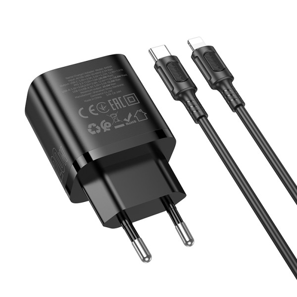 Фото - Мережевий зарядний пристрій BOROFONE BA83A Flare star PD20W+QC3.0 charger set(C to iP) Black (6941991117350)