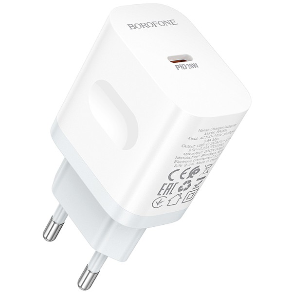 Фото - Мережевий зарядний пристрій BOROFONE BA99A Breeze single port PD20W charger White (6941991121357) Фото - Мережевий зарядний пристрій BOROFONE BA99A Breeze single port PD20W charger White (6941991121357)