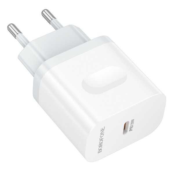 Фото - Мережевий зарядний пристрій BOROFONE BA99A Breeze single port PD20W charger White (6941991121357)