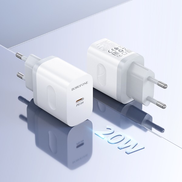 Фото - Мережевий зарядний пристрій BOROFONE BA99A Breeze single port PD20W charger White (6941991121357)