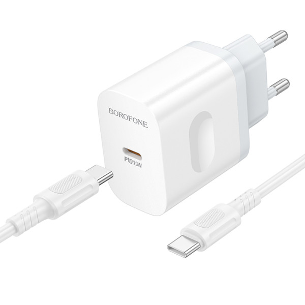 Фото - Мережевий зарядний пристрій BOROFONE BA99A Breeze single port PD20W charger set(C to C) White (6941991121371)