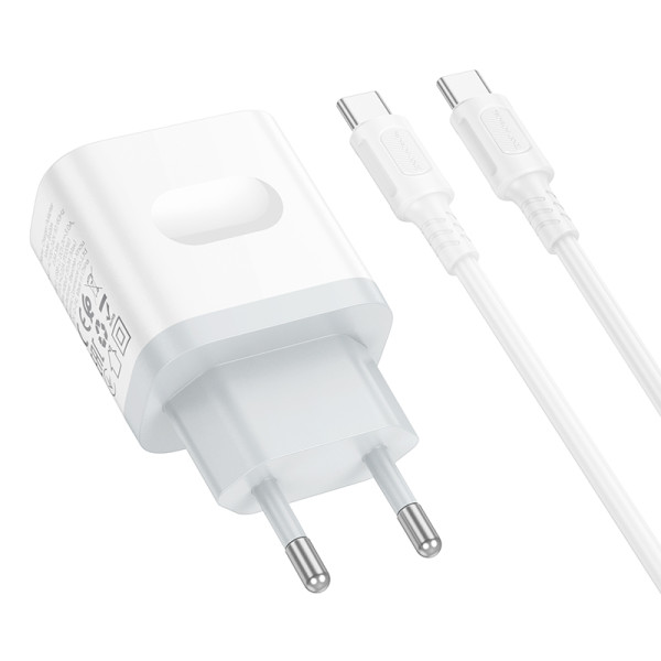 Фото - Мережевий зарядний пристрій BOROFONE BA99A Breeze single port PD20W charger set(C to C) White (6941991121371)