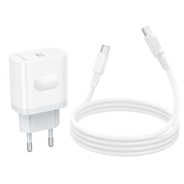 Фото - Мережевий зарядний пристрій BOROFONE BA99A Breeze single port PD20W charger set(C to C) White (6941991121371)