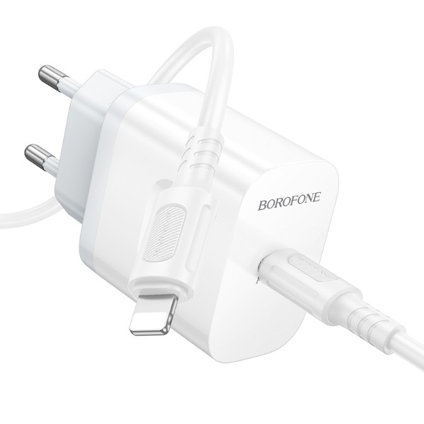 Фото - Мережевий зарядний пристрій BOROFONE BA99A Breeze single port PD20W charger set(C to iP) White (6941991121364)
