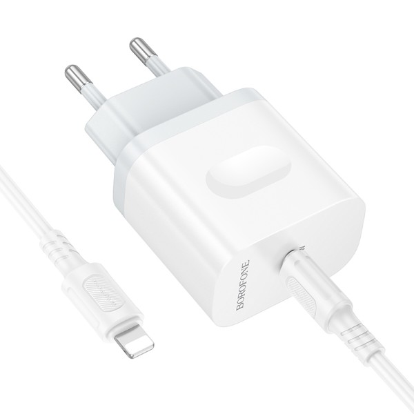 Фото - Мережевий зарядний пристрій BOROFONE BA99A Breeze single port PD20W charger set(C to iP) White (6941991121364)