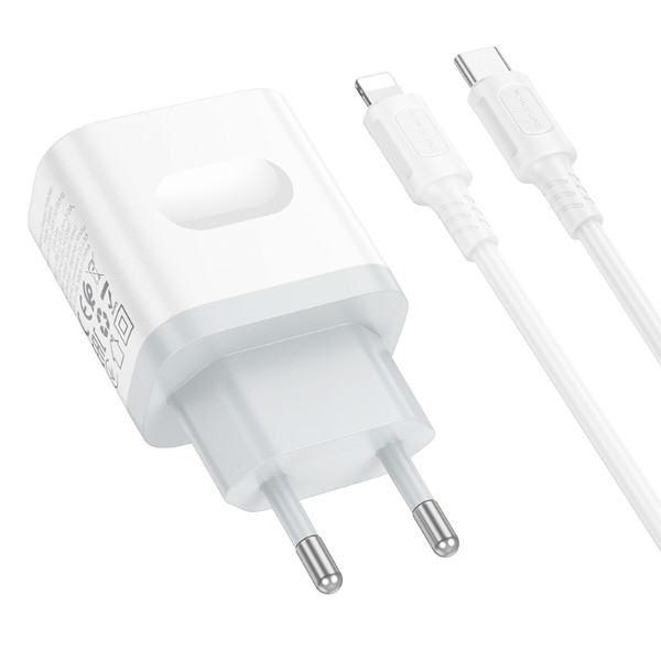Фото - Мережевий зарядний пристрій BOROFONE BA99A Breeze single port PD20W charger set(C to iP) White (6941991121364)
