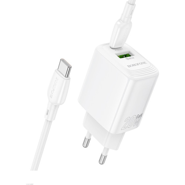 Фото - Мережевий зарядний пристрій BOROFONE BN27 Fuente PD20W+QC3.0 charger set C to C EU White (6941991120282)