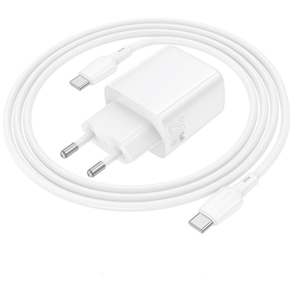 Фото - Мережевий зарядний пристрій BOROFONE BN27 Fuente PD20W+QC3.0 charger set C to C EU White (6941991120282)