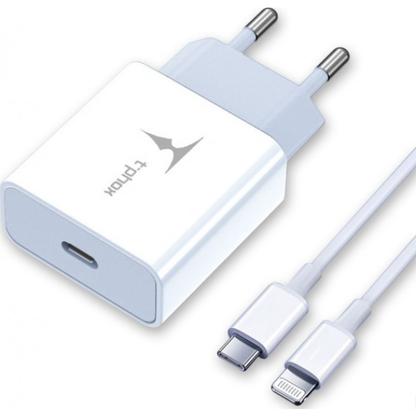 Фото - Сетевое зарядное устройство T-phox PD 18W Charger+C-Lightning 18W Cable 1 m White