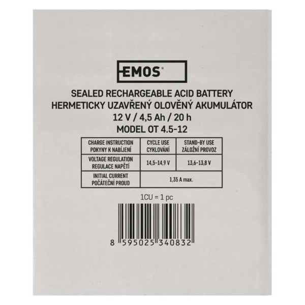 Фото - Аккумулятор для ДБЖ EMOS B9653, AGM, 12V, 4.5Ah, fast 4,7mm
