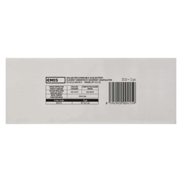 Фото - Аккумулятор для ДБЖ EMOS B9672, AGM, 12V, 2,2Ah, fast 4,7mm