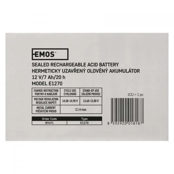 Фото - Аккумулятор для ИБП EMOS B9691, AGM, 12V, 7Ah, fast 4,7mm