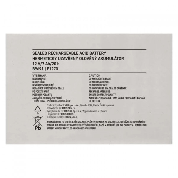 Фото - Аккумулятор для ИБП EMOS B9691, AGM, 12V, 7Ah, fast 4,7mm
