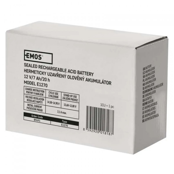 Фото - Аккумулятор для ИБП EMOS B9691, AGM, 12V, 7Ah, fast 4,7mm