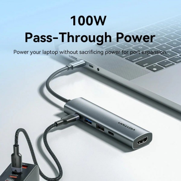 Фото - Хаб USB Vention USB3.0 Type-C HDMI /USB 3.0/USB 2.0/Type-C 2.0/ PD 100W (TGLHB)