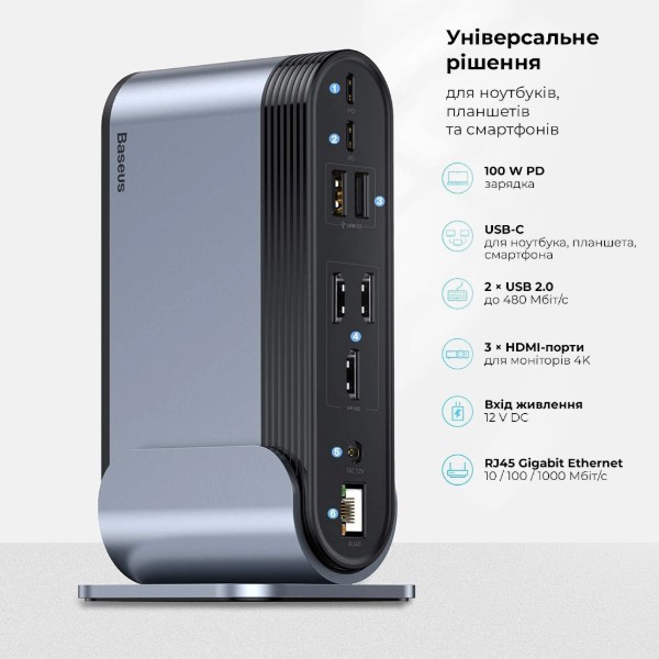 Фото - Хаб USB Baseus UnionJoy 17-Port Triple-Display Docking Station Space Grey (B00532304811-00)